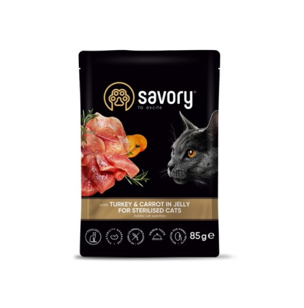 Savory Sterilised Cat Pouch with Turkey & Carrot в Jelly 85 г